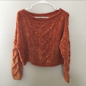 F21 Chenille cropped sweater in burnt orange